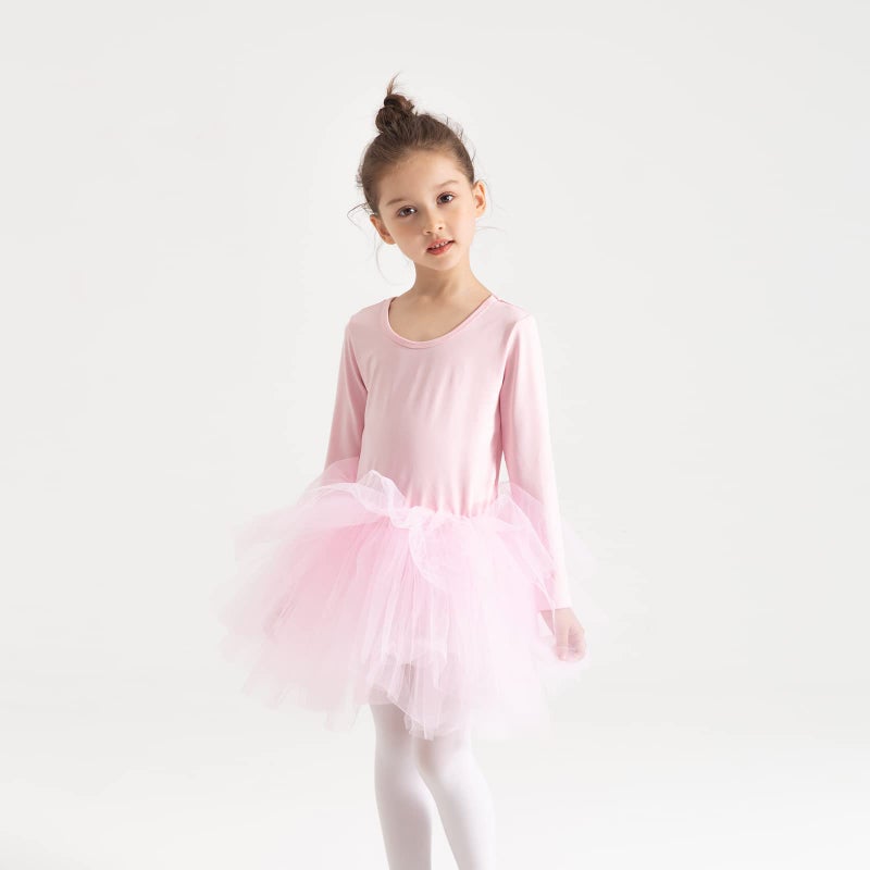Tutu.kk Toddler Girls Tutu Ballet Dress Gymnastics Long Sleeve 4-Layers Tulle Tutu Leotard Pink 3-4 Years - Image 4